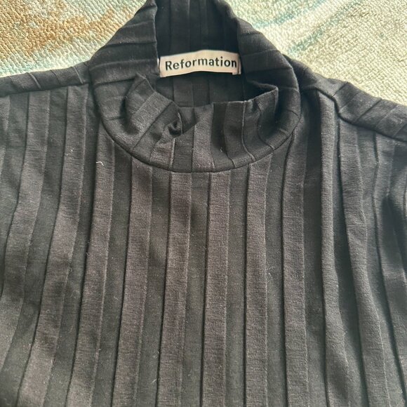 Reformation Zia Mock Neck Black Ribbed Minidress | Size S - Picture 4 of 5